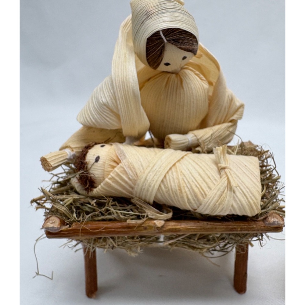 Vintage Folk Art Corn Husk Nativity Set Jesus, Mary & Joseph‎ Christmas Decor - Picture 6 of 7